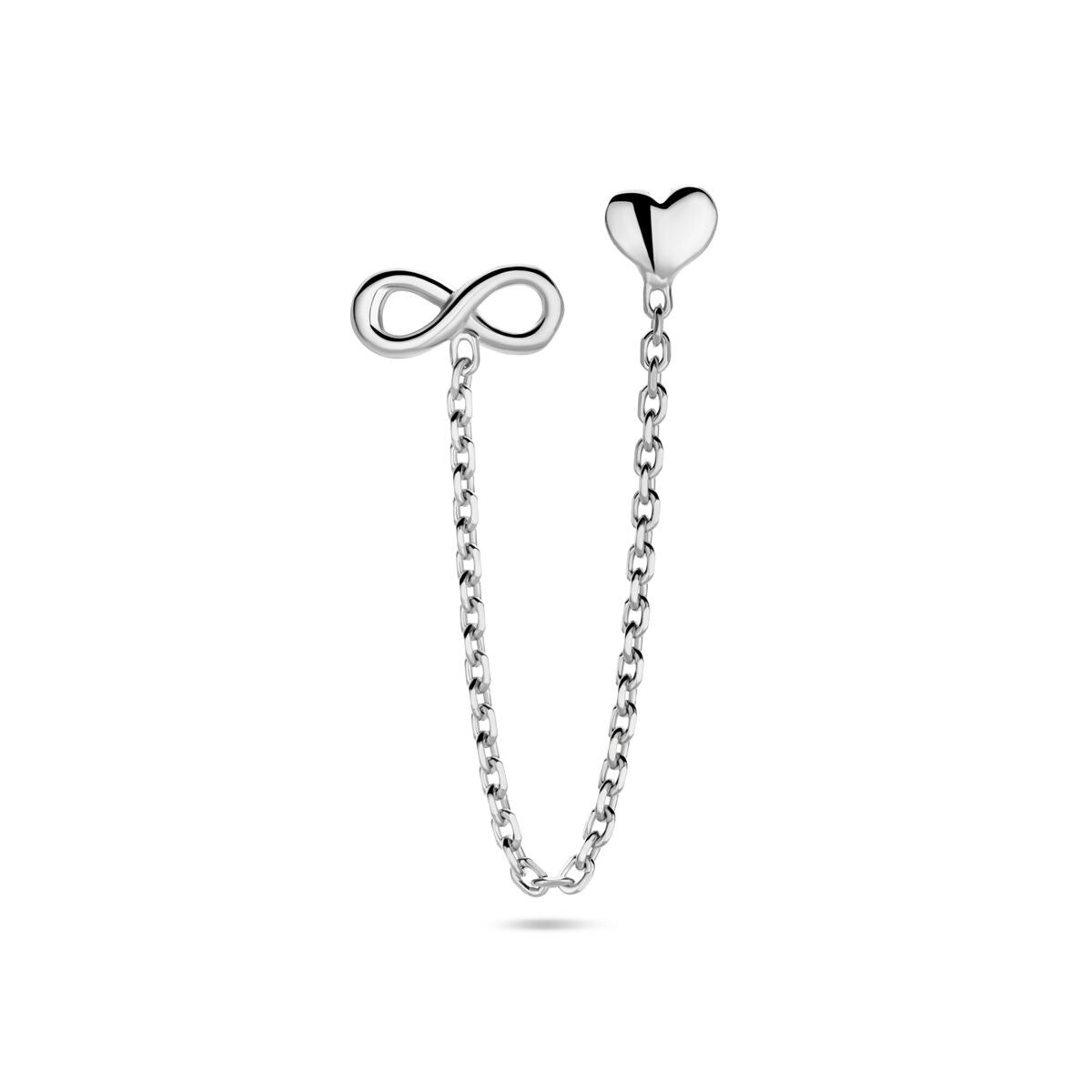 double ear stud heart and infinity each silver rhodium plated