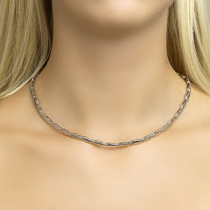 Zilveren dames ketting met poli/matte afwerking