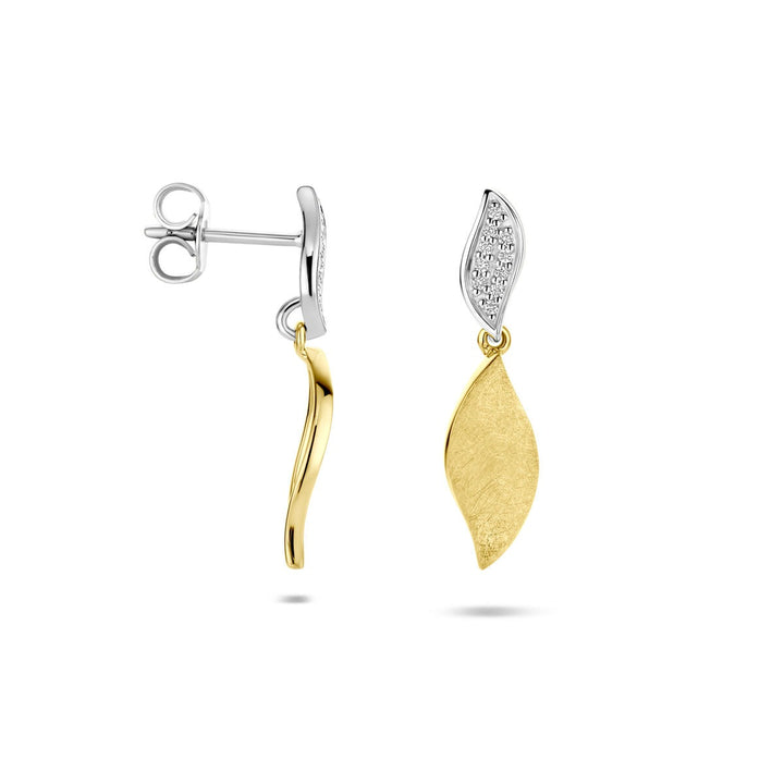 oorhangers poli/mat diamant 0.06ct (2x 0.03ct) h si 24 mm 14K bicolor goud geel/wit