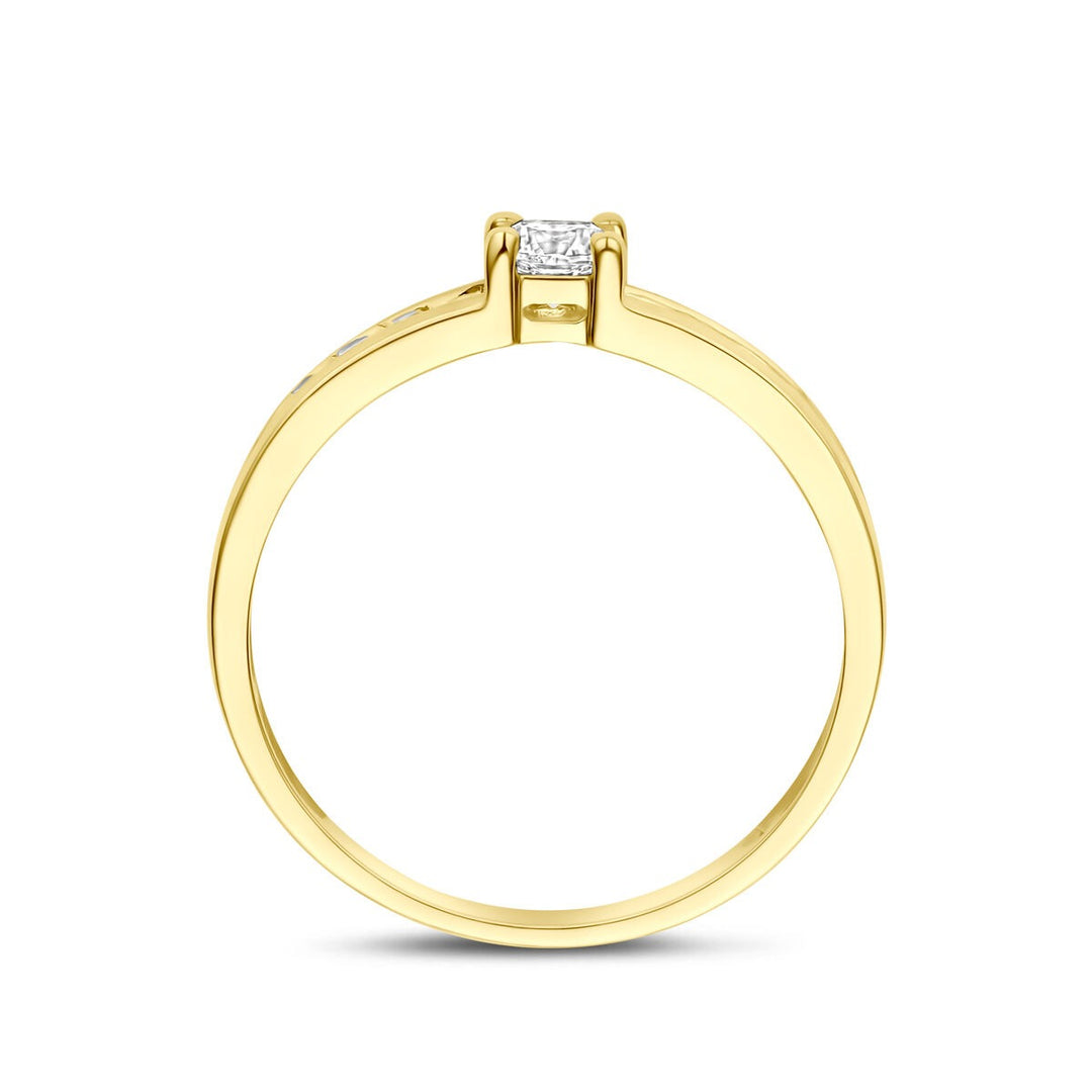 Gouden aanzoeksring – 9k geelgoud met zirkonia, 4 mm breed