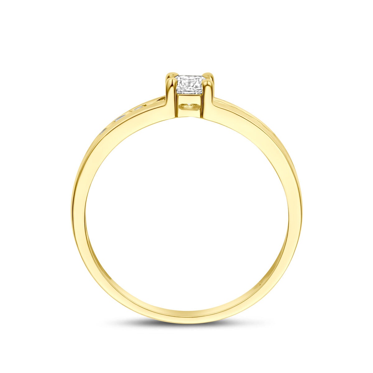 Gouden aanzoeksring – 9k geelgoud met zirkonia, 4 mm breed