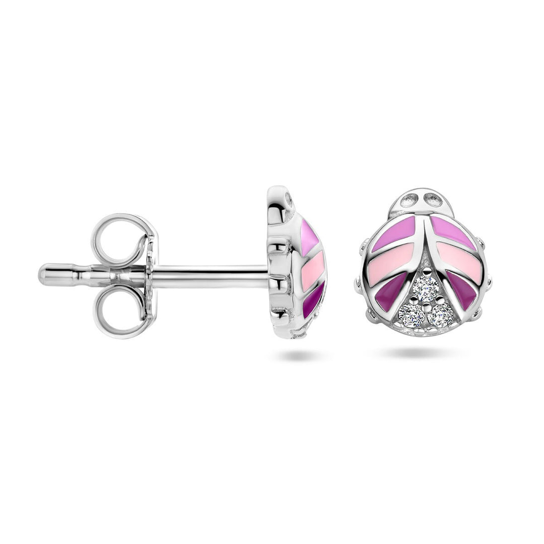 Zilveren lieveheersbeestje oorknoppen met zirkonia – gerhodineerd 925 zilver