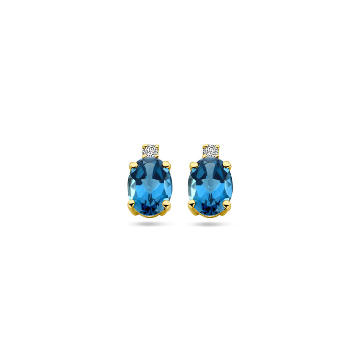 ear studs london blue topaz and diamond 0.04ct (2x 0.02ct) h si 14K yellow gold