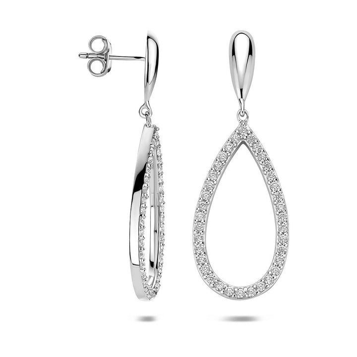 Zilveren oorhangers met zirkonia – gerhodineerd 925 zilver 43 mm