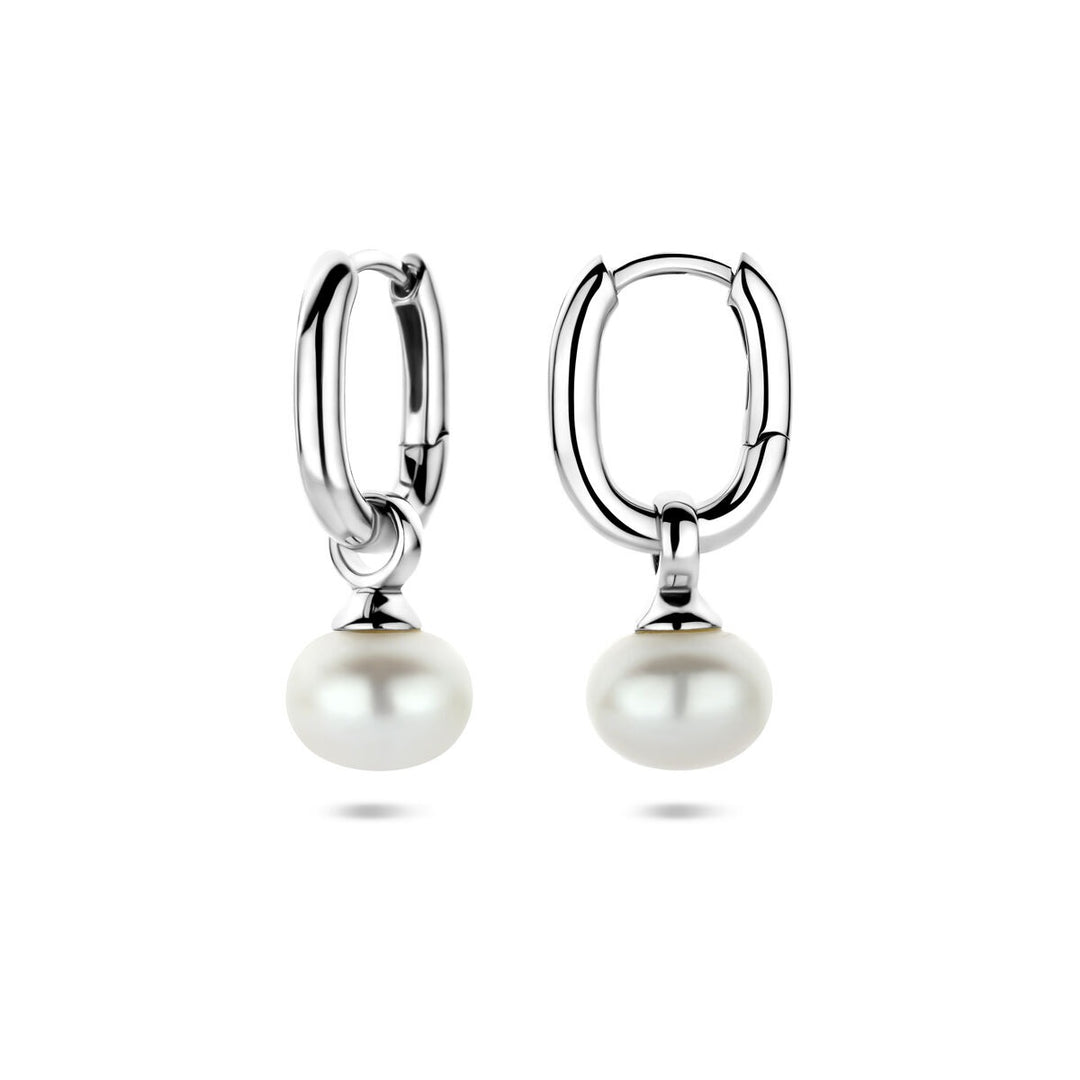 Zilveren oorringen met parel 925 gerhodineerd – 23 mm