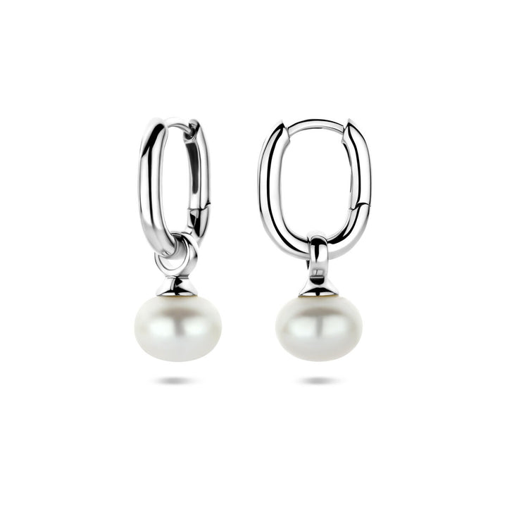 Zilveren oorringen met parel 925 gerhodineerd – 23 mm