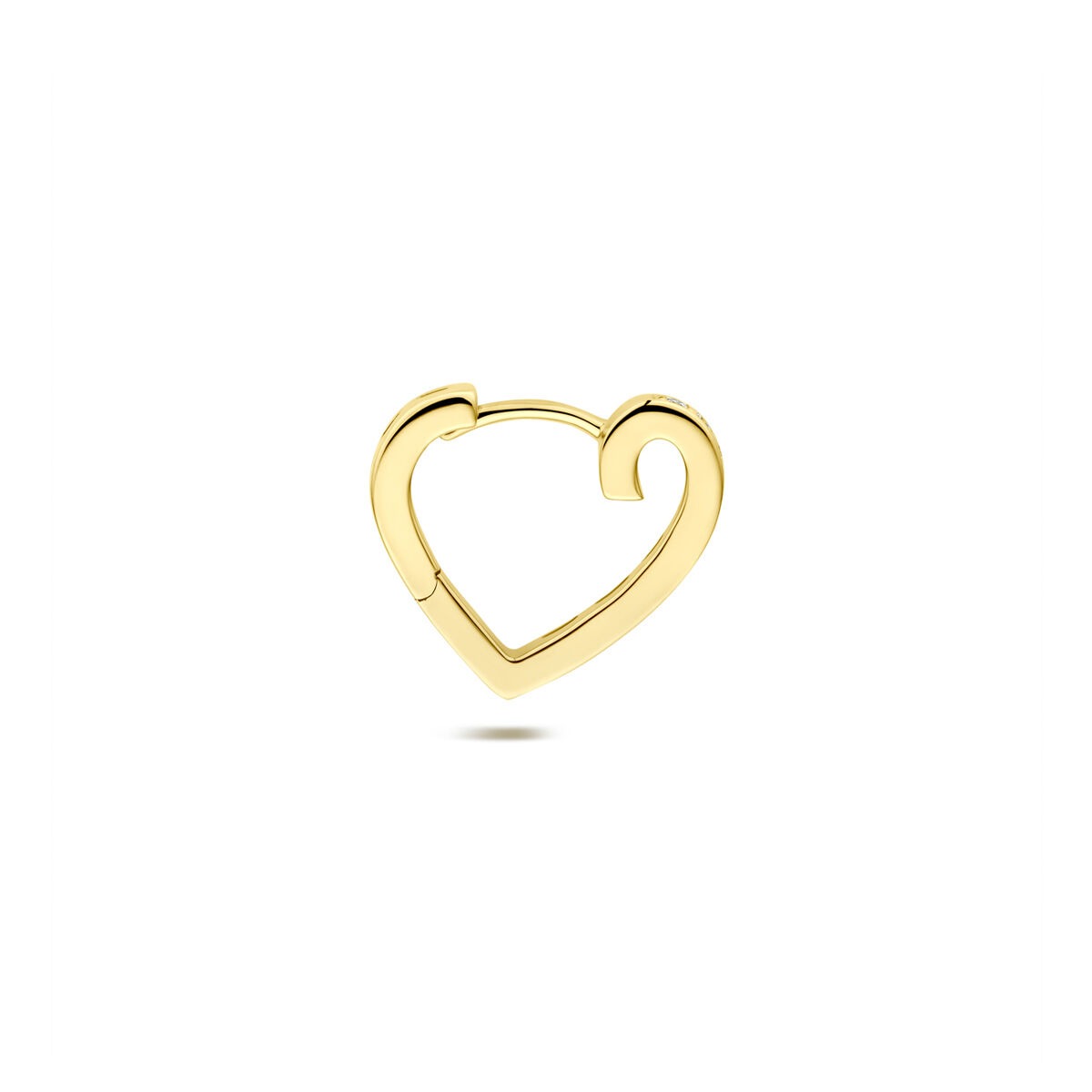 14k Geelgouden klapoorring met hart en diamant