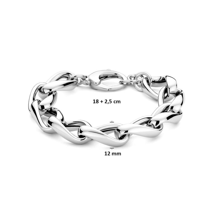 Zilveren dames armband – gerhodineerd 925 met ronde draadschakels 12 mm 18 + 2,5 cm