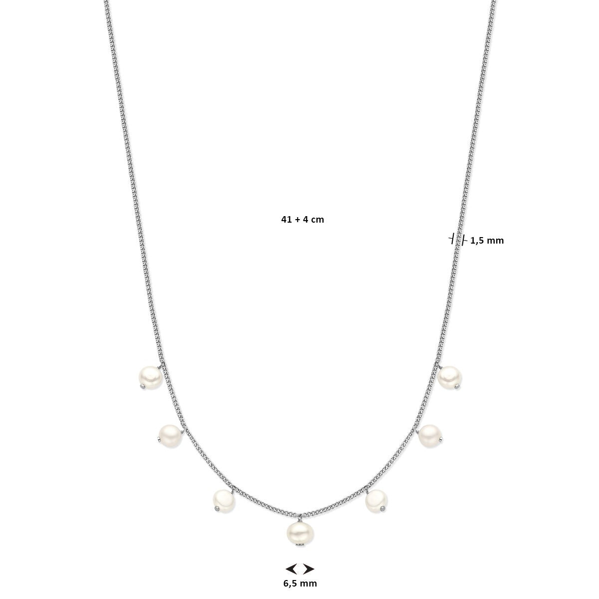 necklace pearls 1.5 mm 41 + 4 cm silver rhodium plated