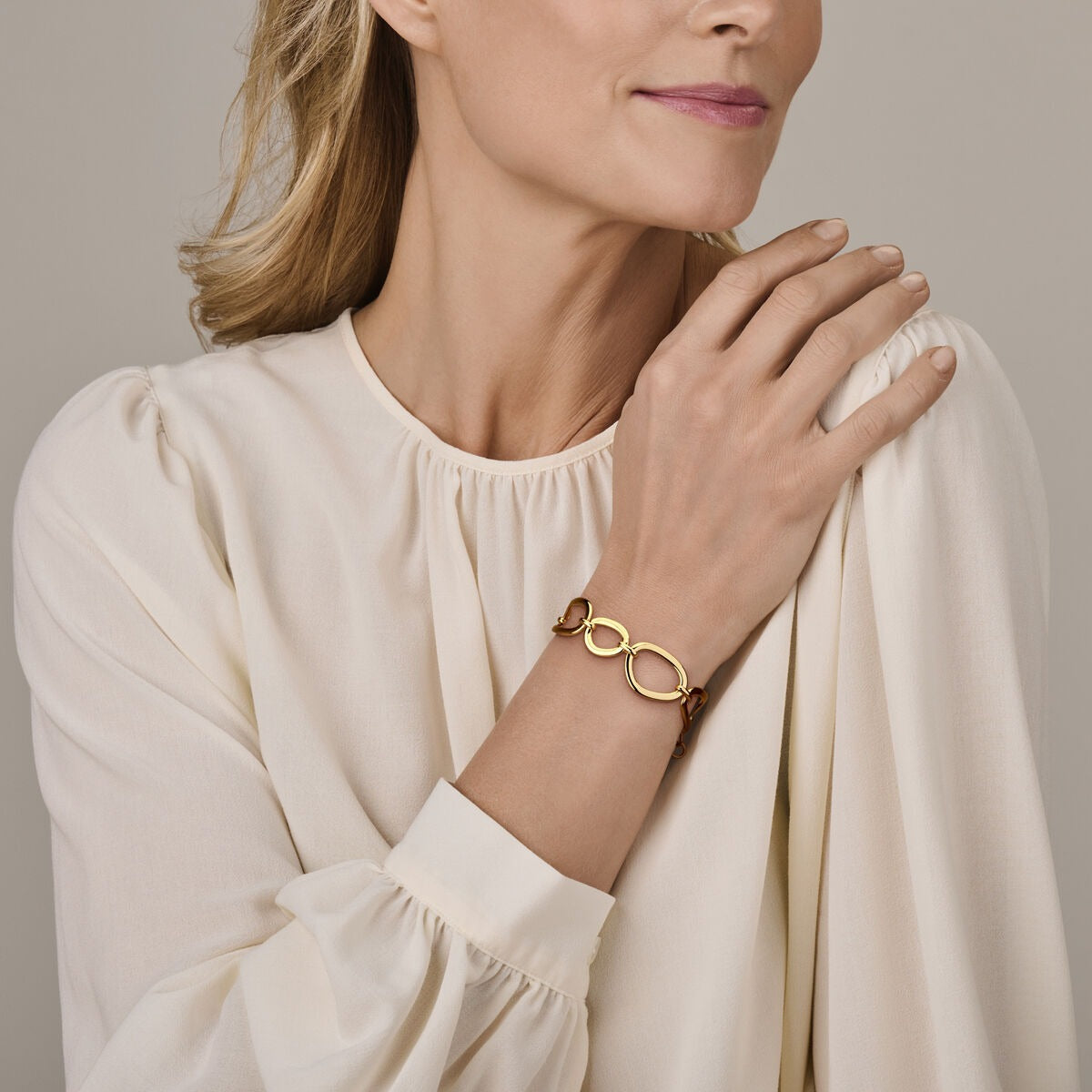Gouden dames armband 14k met brede schakel