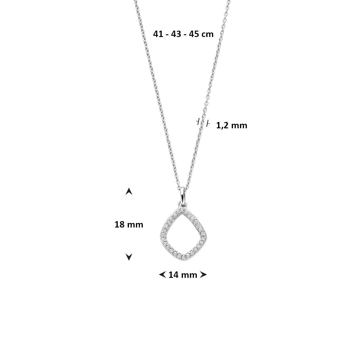 Zilveren ketting met ruitvormige zirkonia hanger 41 - 43 - 45 cm