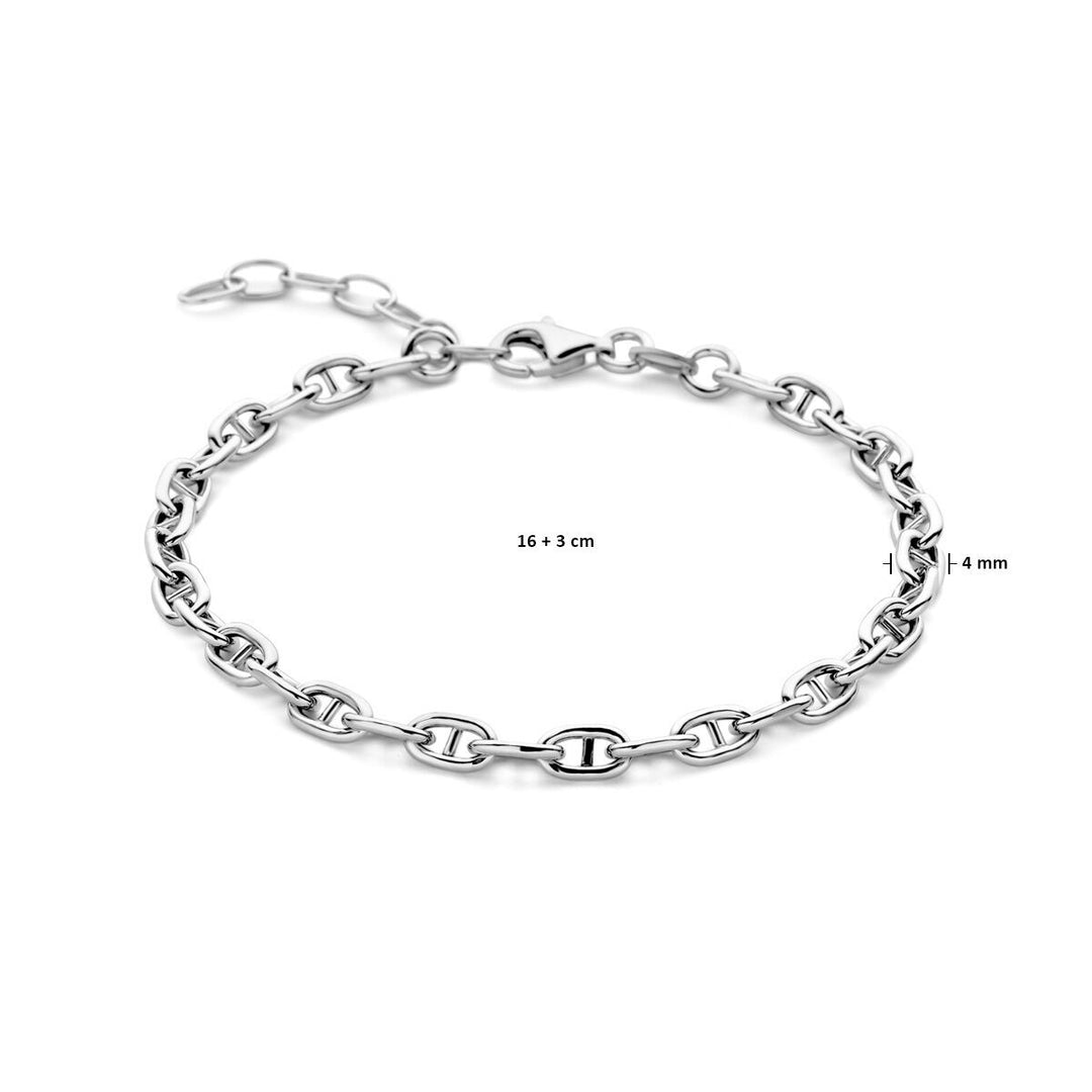 bracelet navy round tube 4.0 mm 16 + 3 cm silver rhodium plated