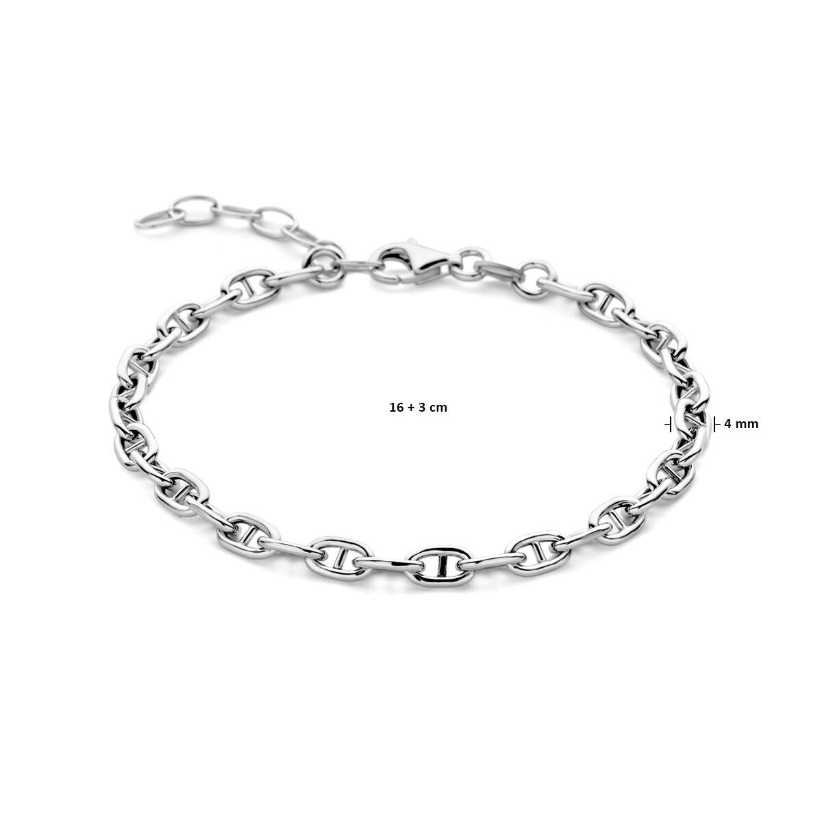 bracelet navy round tube 4.0 mm 16 + 3 cm silver rhodium plated