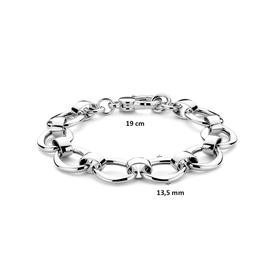 Zilveren dames armband – brede schakel met karabijnsluiting 13,5 mm 19 cm