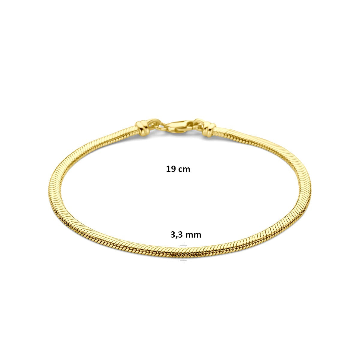 9k Geelgouden slangenarmband met zilveren kern
