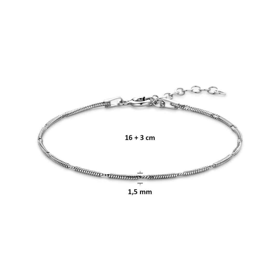 Zilveren slangenarmband gerhodineerd 1,5mm  16 + 3 cm
