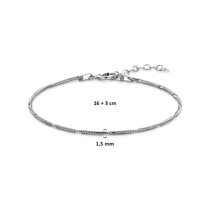 Zilveren slangenarmband gerhodineerd 1,5mm  16 + 3 cm