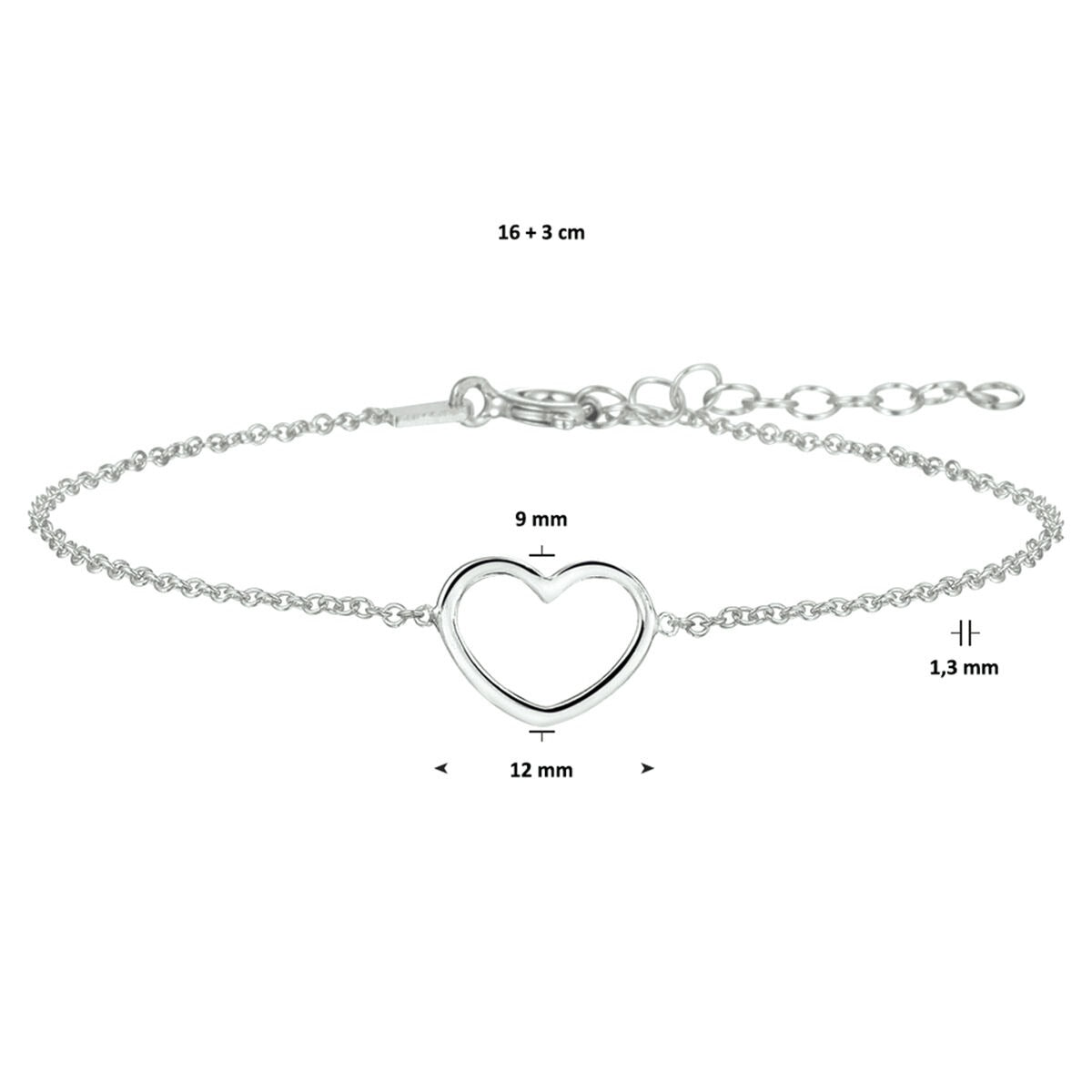 bracelet heart 16 + 3 cm silver rhodium plated