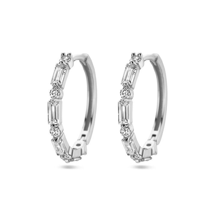 Zilveren dames klapoorringen met baguette zirkonia – gerhodineerd 18.5 mm
