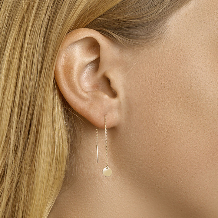 pull-through earrings, rounds, 14K yellow gold