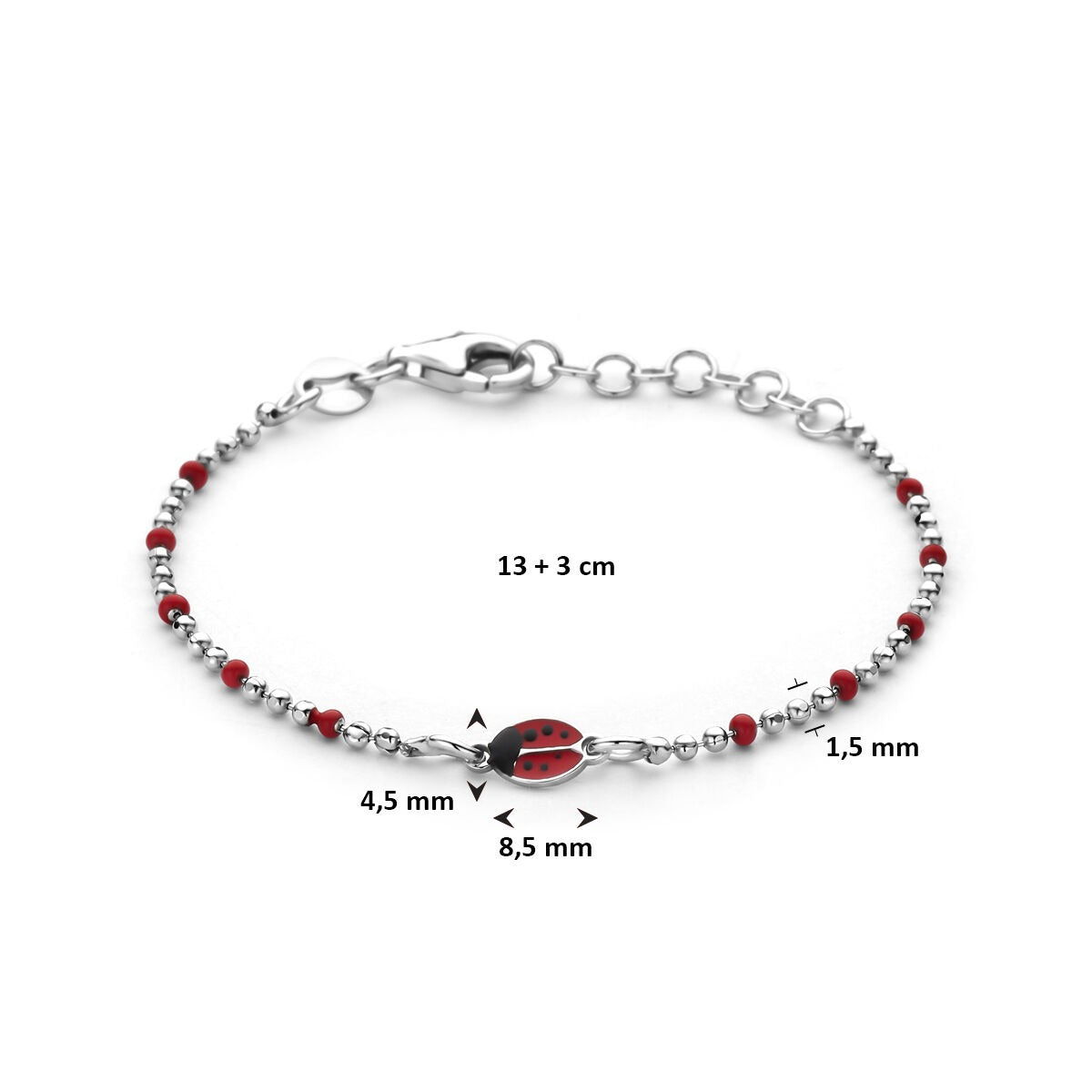 Zilveren kinderarmband lieveheersbeestjes – gerhodineerd 925 zilver 13 + 3 cm