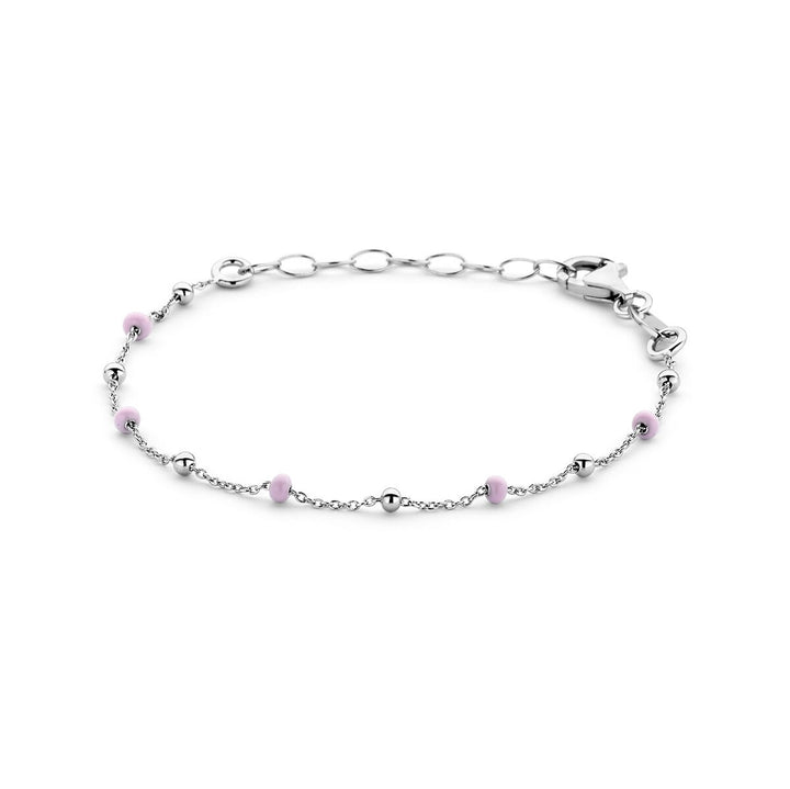 Armband rosa Emaille Kugeln 13 + 3 cm Silber rhodiniert