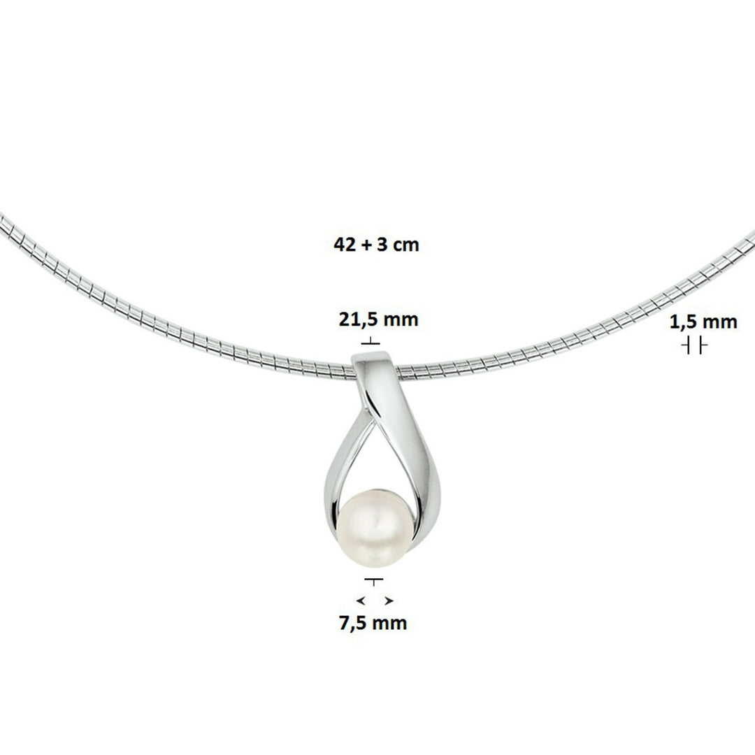 collier parel 42 + 3 cm zilver gerhodineerd