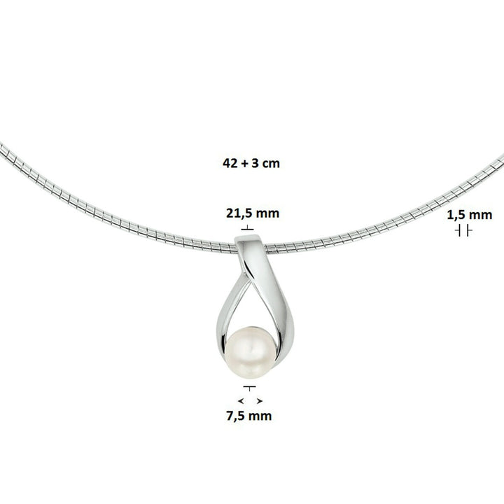 collier parel 42 + 3 cm zilver gerhodineerd