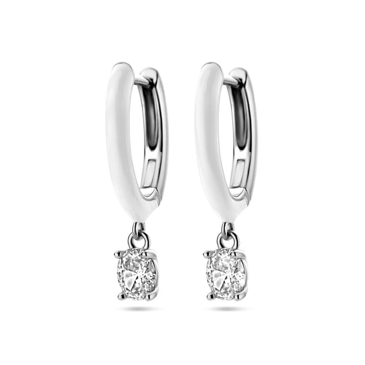 drop earrings zirconia and white enamel silver rhodium plated