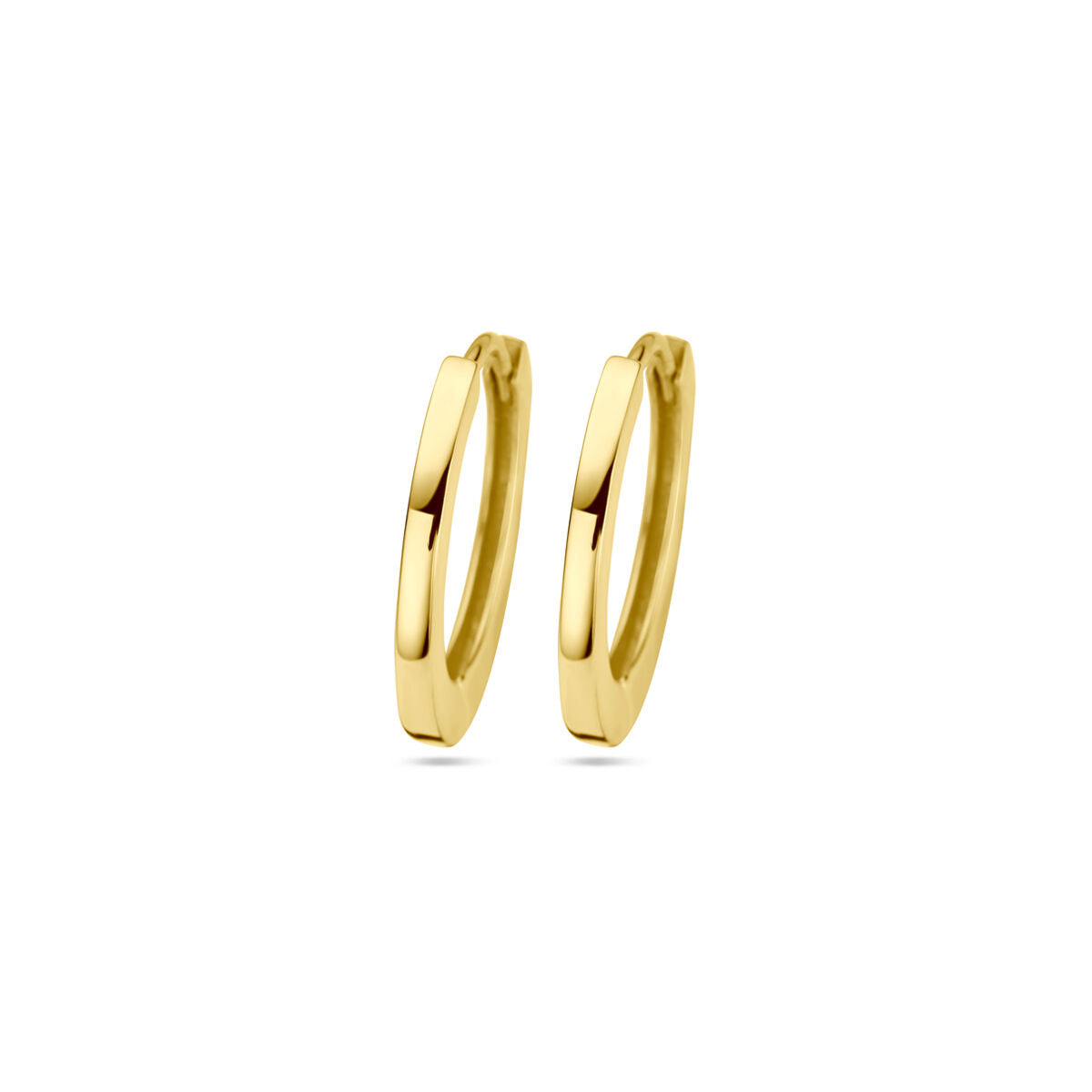Geelgouden klapoorringen van 14k met een diameter van 17 mm en een strakke, glanzende afwerking.