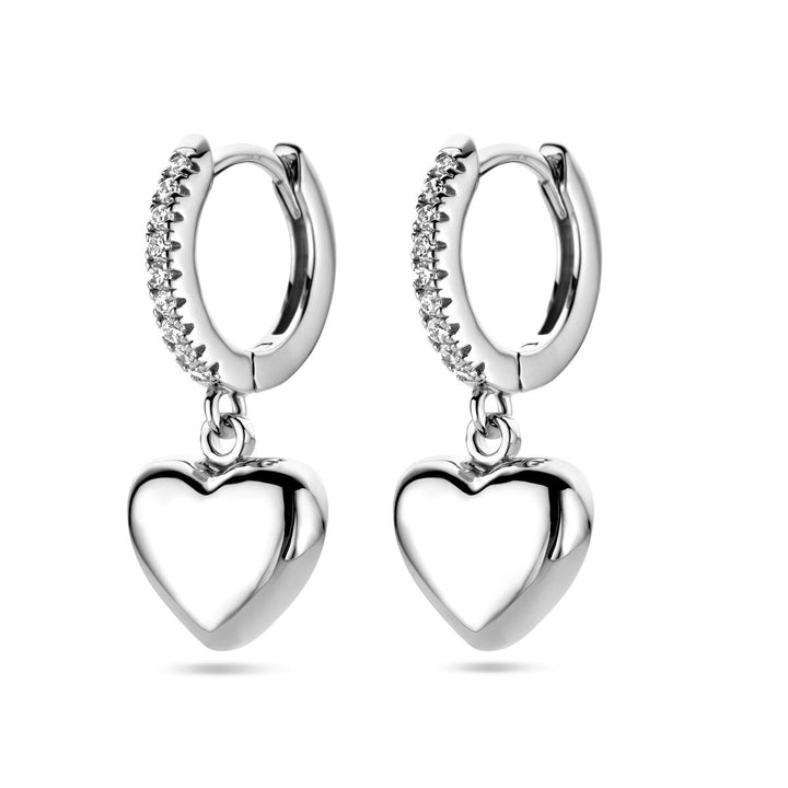 drop earrings heart zirconia silver rhodium plated