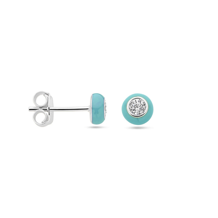 ear studs turquoise enamel and zirconia silver rhodium plated