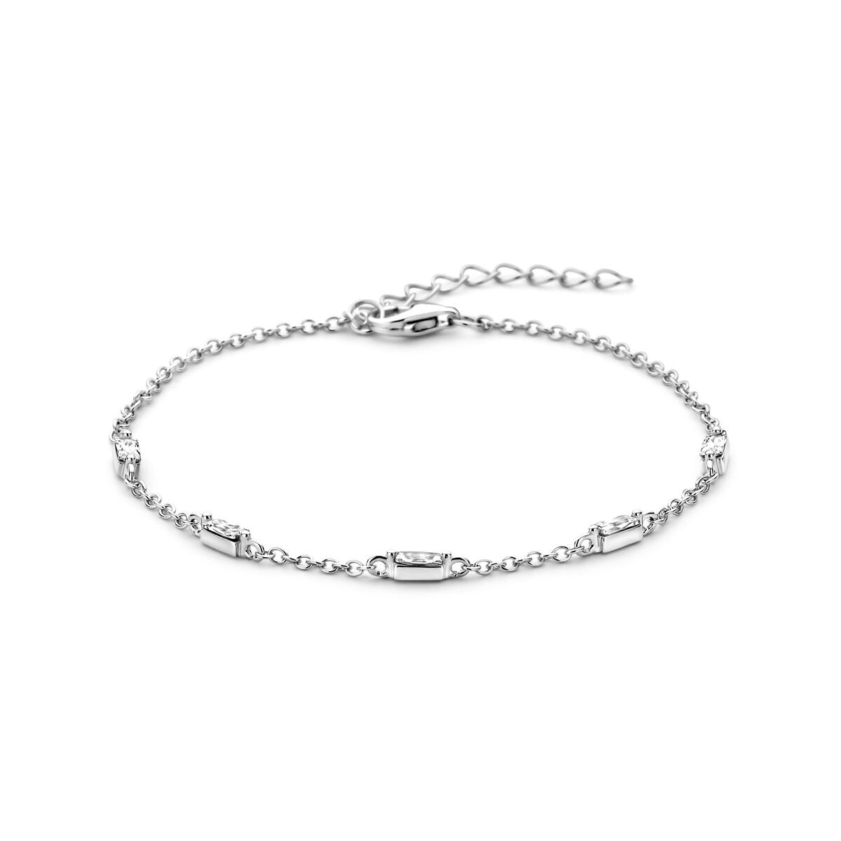 Zilveren armband van gerhodineerd 925 zilver met zirkonia, voorzien van een schakelsysteem.