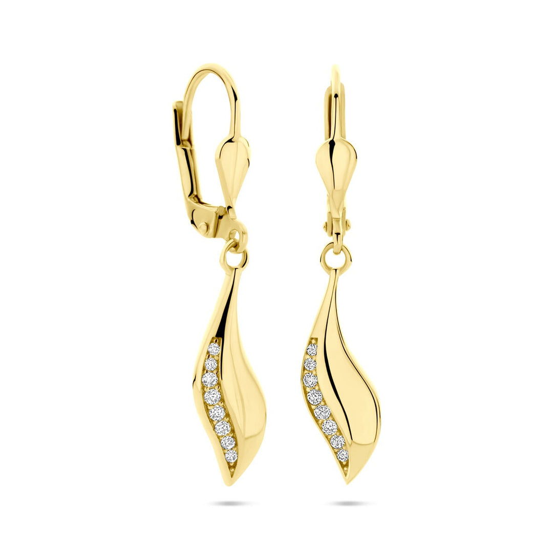 14k Geelgouden oorhangers met zirkonia – 32 mm hoog