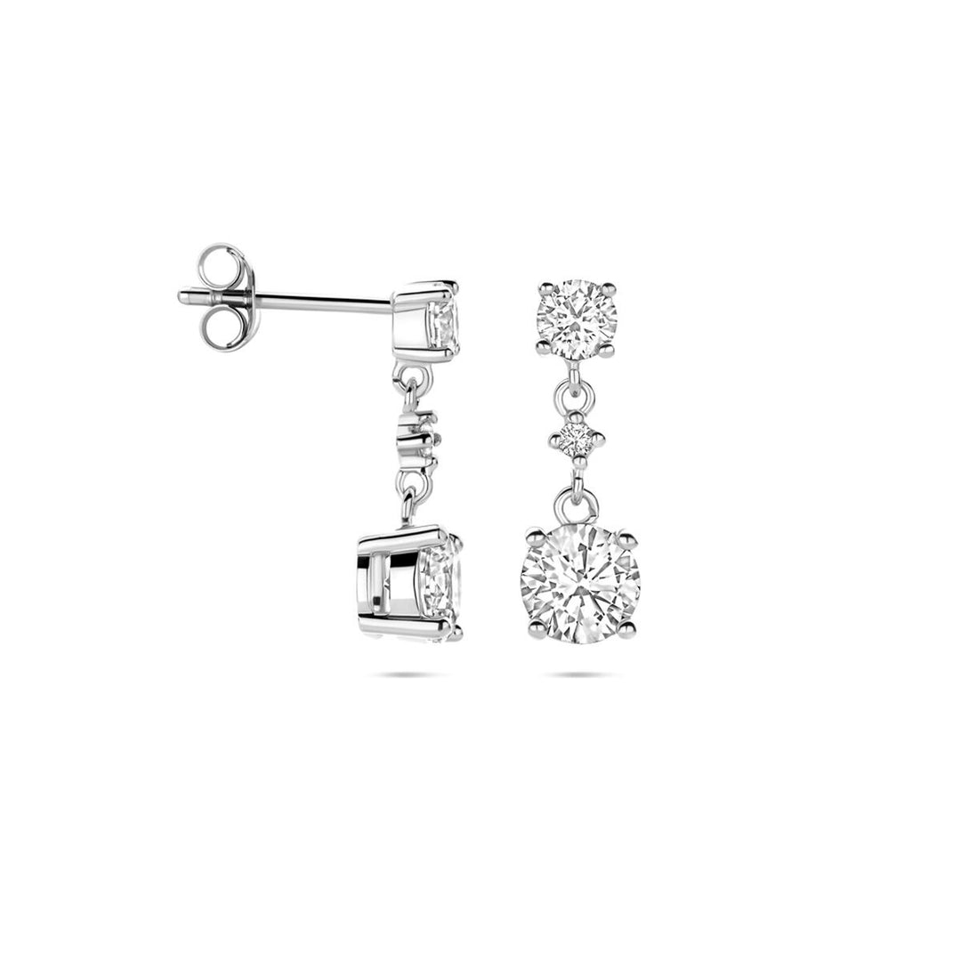 Zilveren oorhangers met zirkonia – Gerhodineerd dames sieraad 18 mm