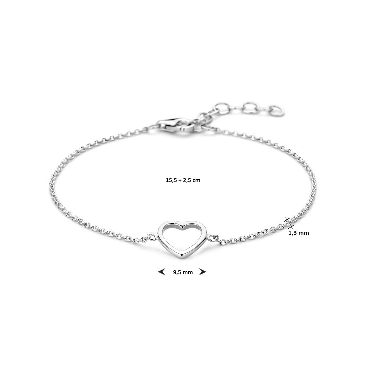 Gerhodineerd 925k zilveren armband met open hart