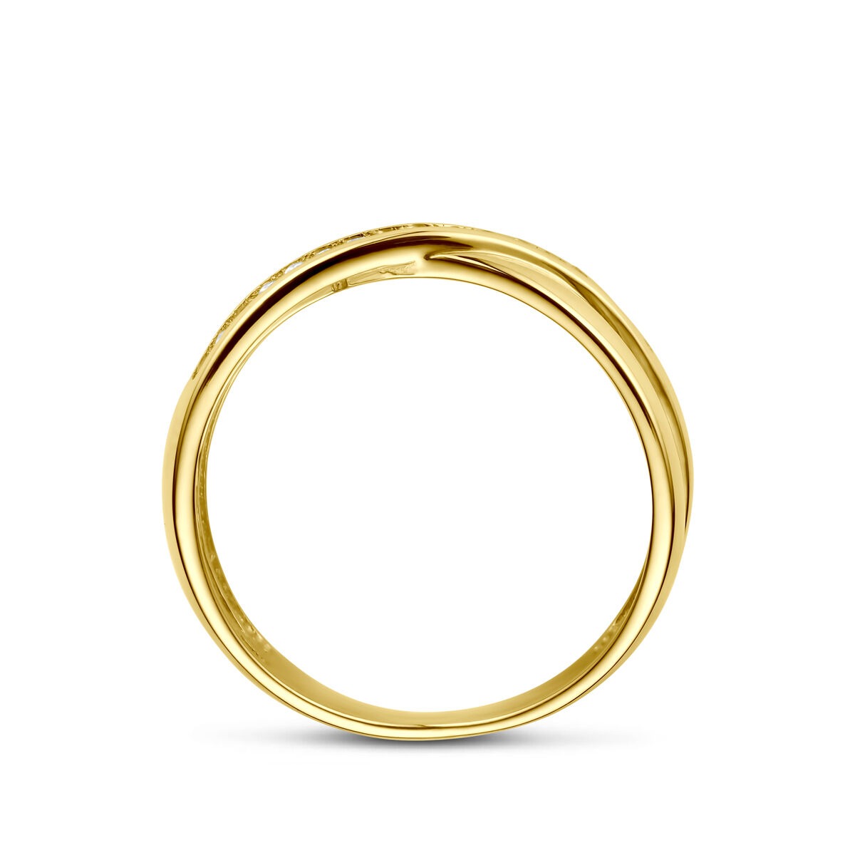 14k geelgouden damesring met zirkonia – briljant geslepen in rijzetting