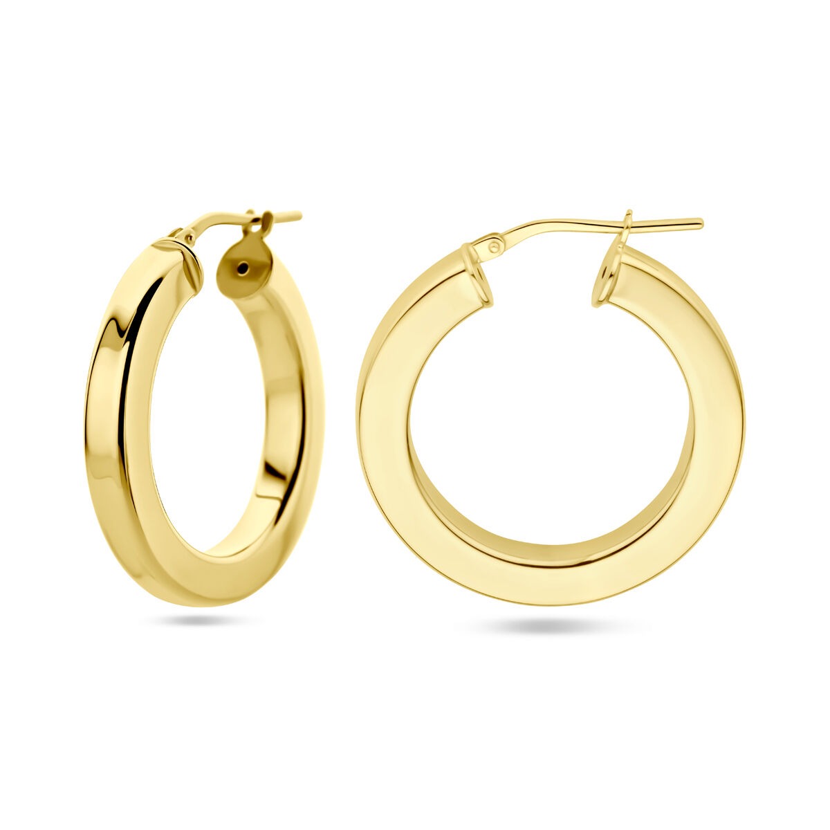 Vergulde zilveren oorringen dames – geelgoud op 925 zilver, vlak design 27,5 mm