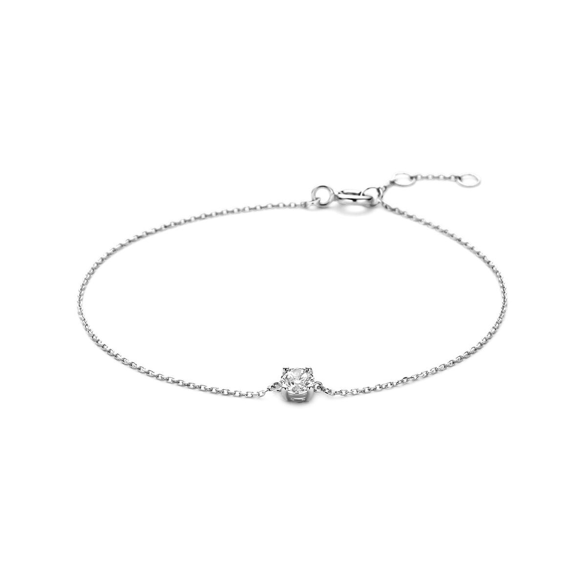Witgouden armband met anker schakels en een centrale zirkonia-steen.