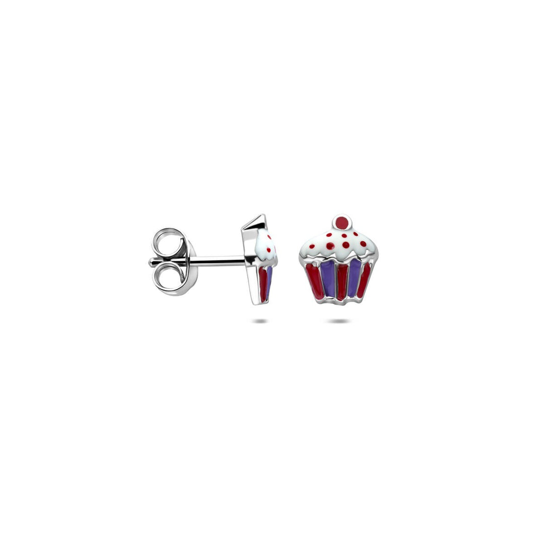 Zilveren oorknopjes cupcake – gerhodineerd kindersieraad 7,5 mm