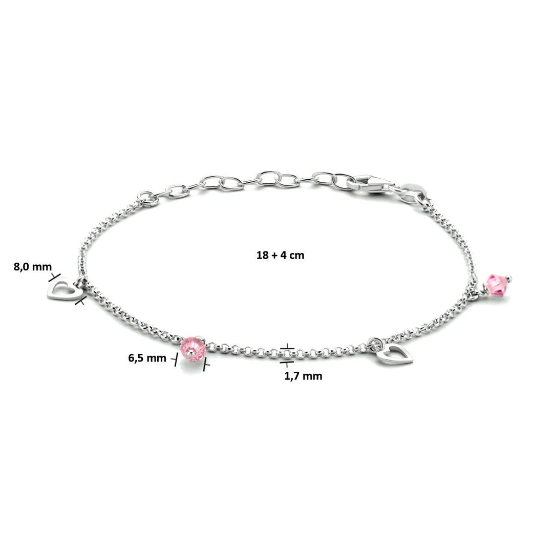 Zilveren kinder enkelbandje met roze steen – gerhodineerd 925 zilver