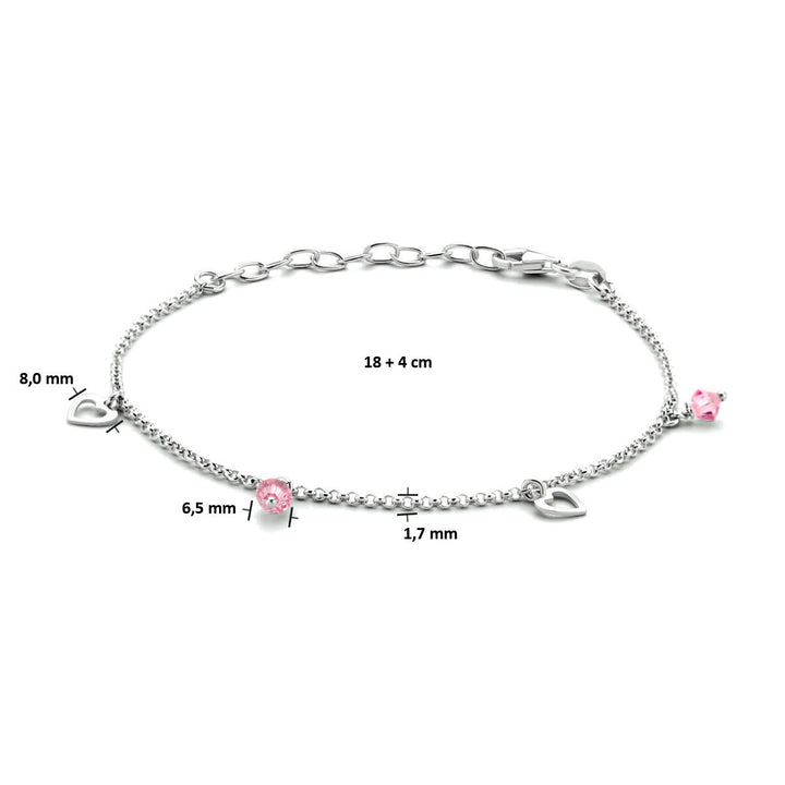 Zilveren kinder enkelbandje met roze steen – gerhodineerd 925 zilver