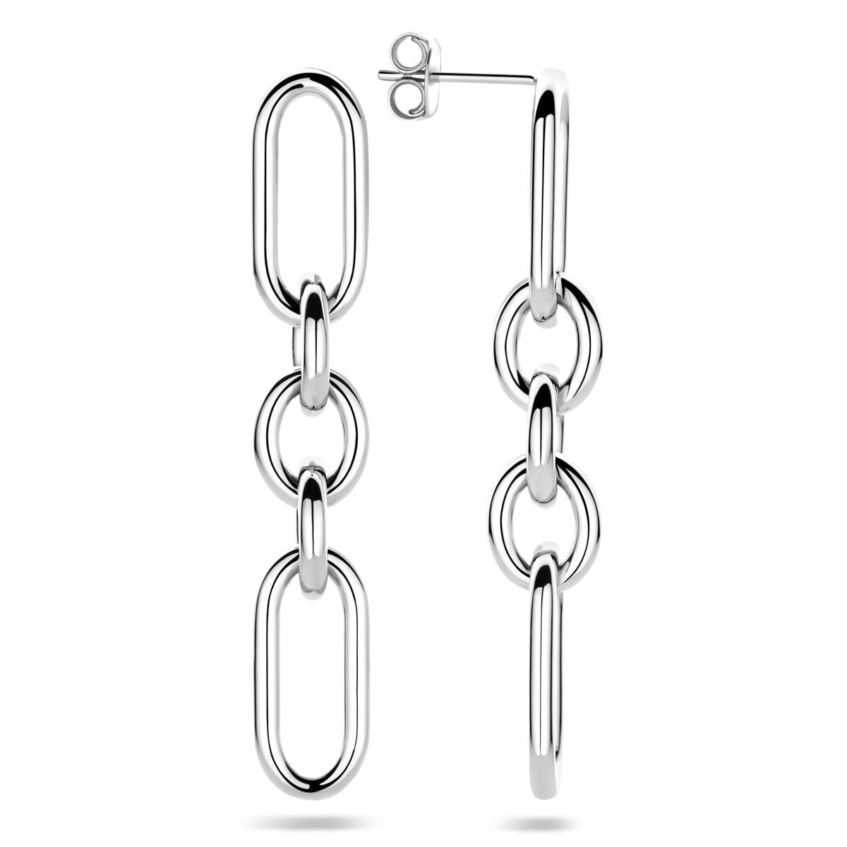 Zilveren oorhangers met schakel – gerhodineerd 925 zilver, 48 mm hoog
