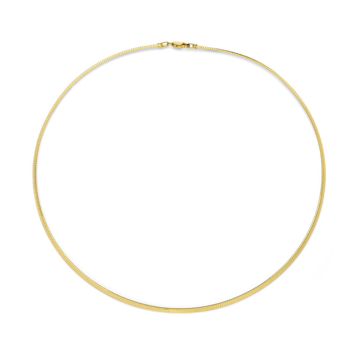 Geelgouden omega collier van 14k, 2,5 mm breed en 45 cm lang.