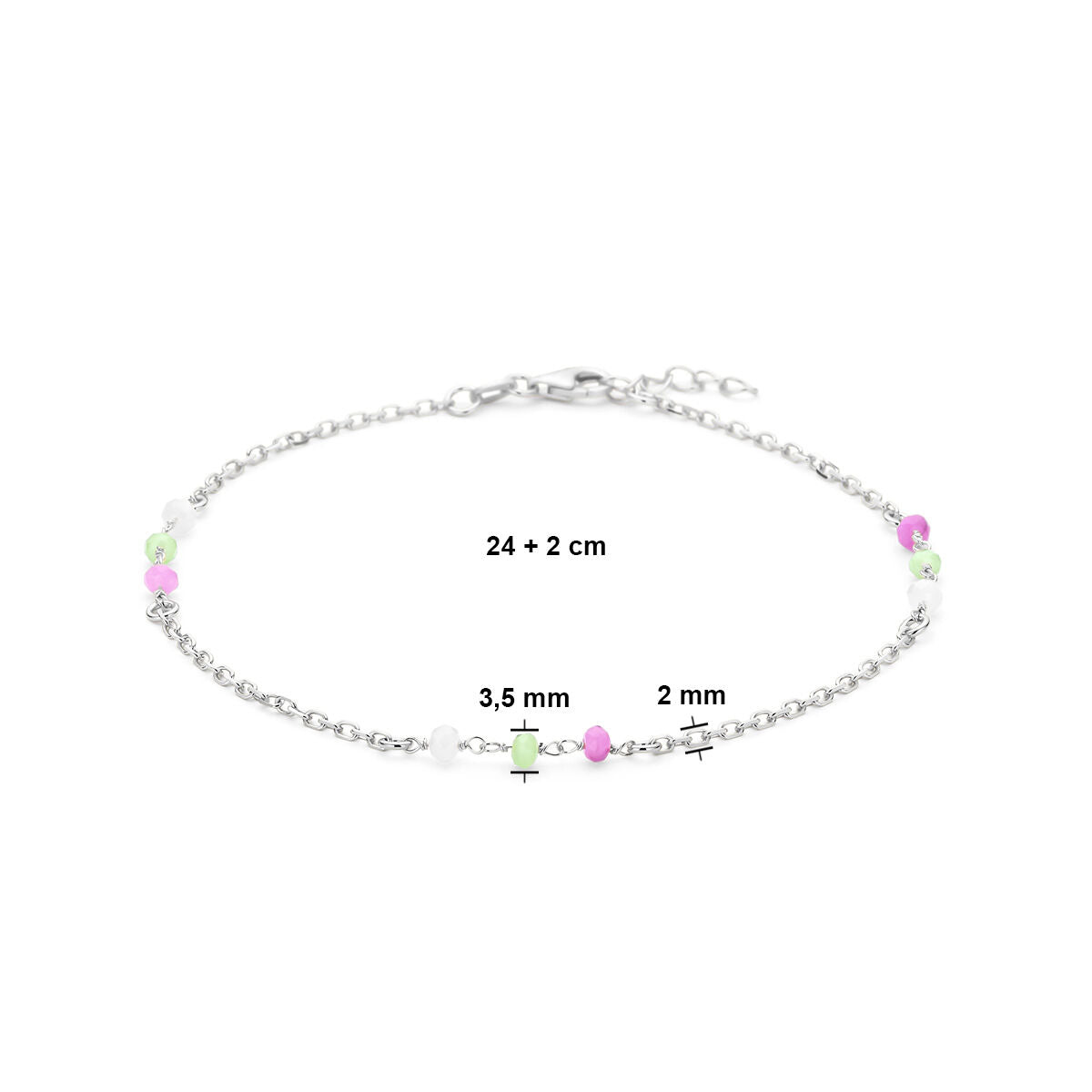 anklet multiple colors crystal balls 24 + 2 cm silver rhodium plated