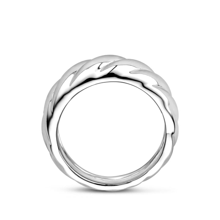 Zilveren dames ring – Gerhodineerd 925 zilver, gedraaid design, 8,5 mm breed