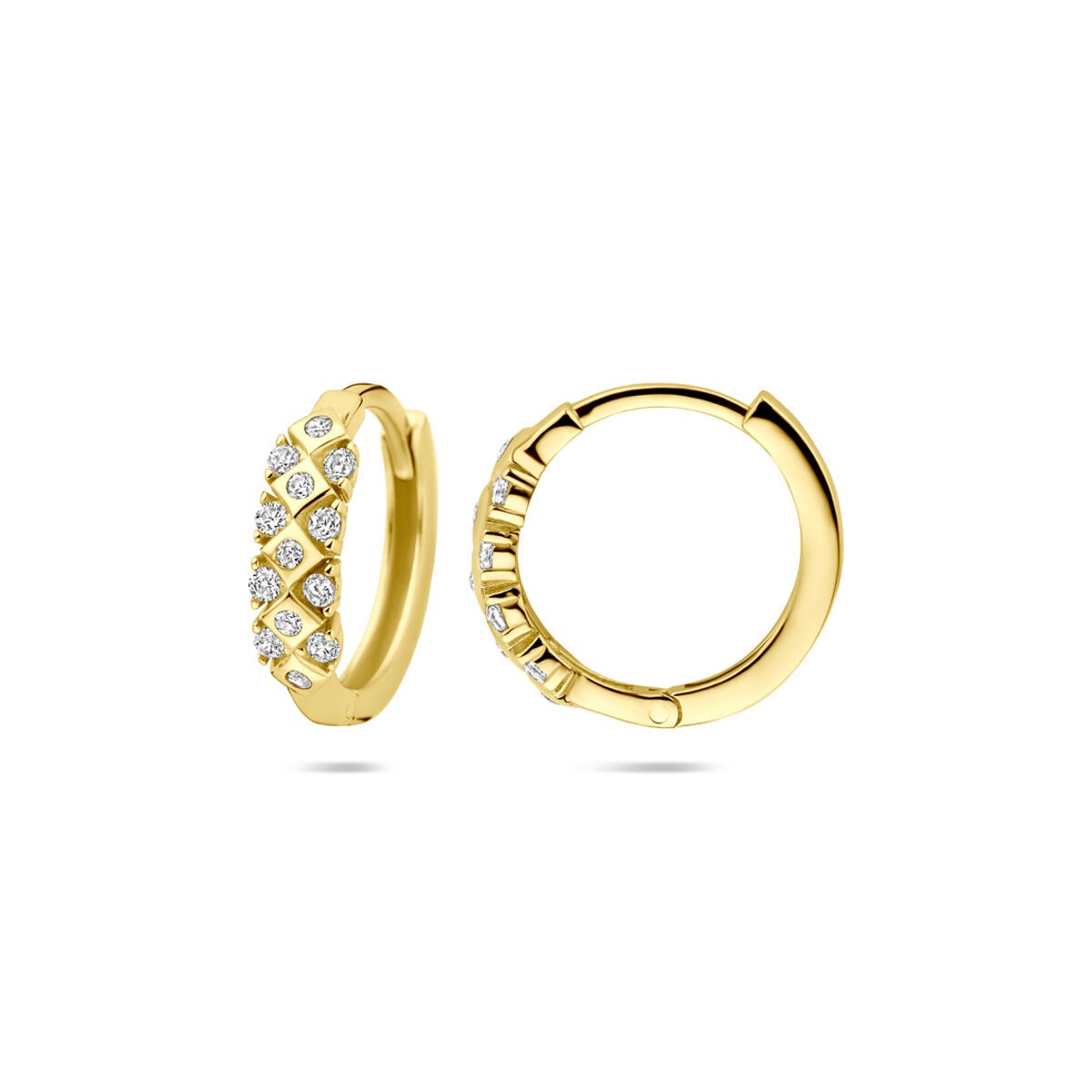 14k Geelgouden klapoorringen met zirkonia – 14 x 3.5 mm