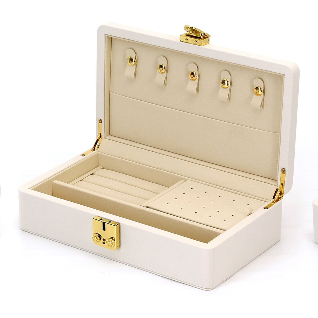 Luxe sieraden doos beige met gele accenten – compact & stijlvol