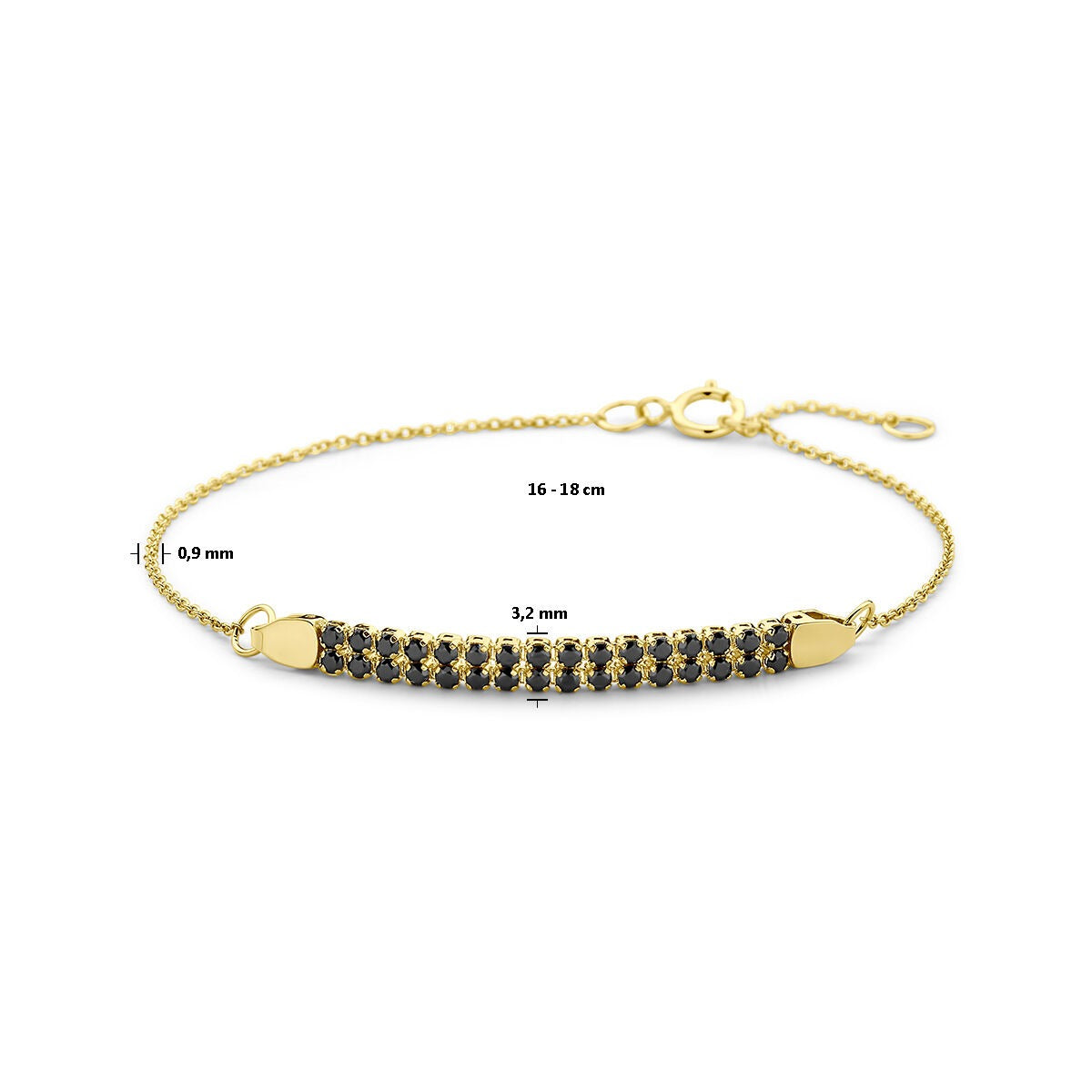 14k Geelgouden dames armband met zwarte spinel