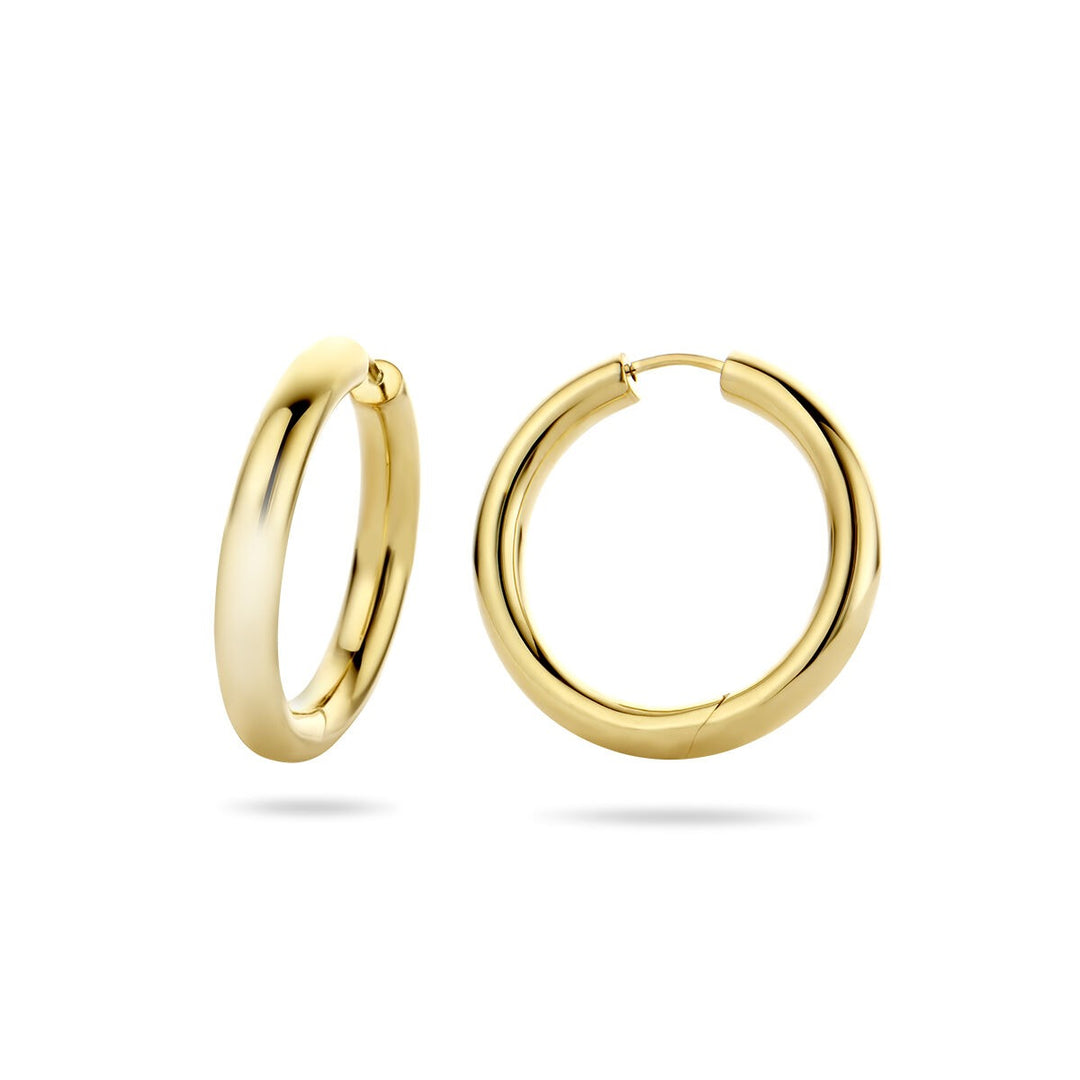 Vergulde zilveren klapoorringen dames – 28x4 mm rond model